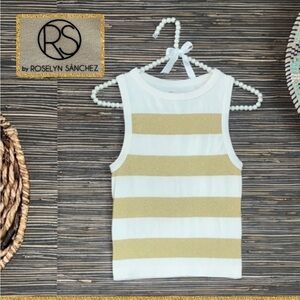 Roslyn Sanchez seamless gold/ivory striped tank top Size XS/Small nwot